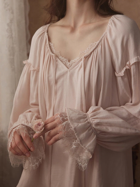 Vintage Lace Trim Romantic Loungewear Set
