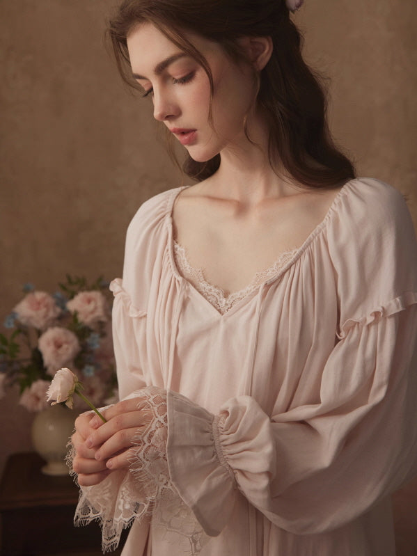 Vintage Lace Trim Romantic Loungewear Set