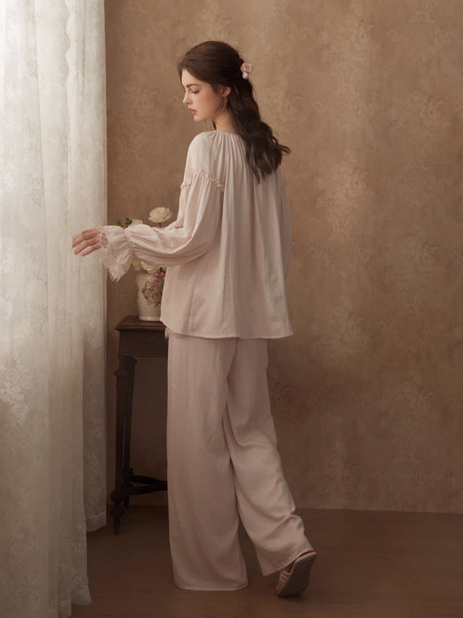 Vintage Lace Trim Romantic Loungewear Set
