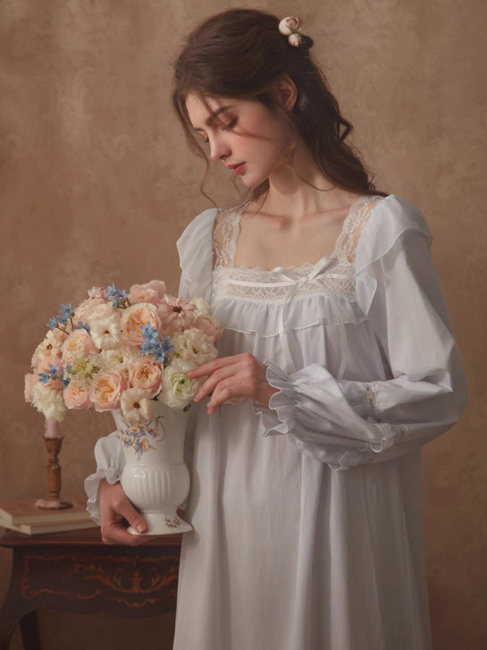Romantic Ruffle Lace Long Nightgown
