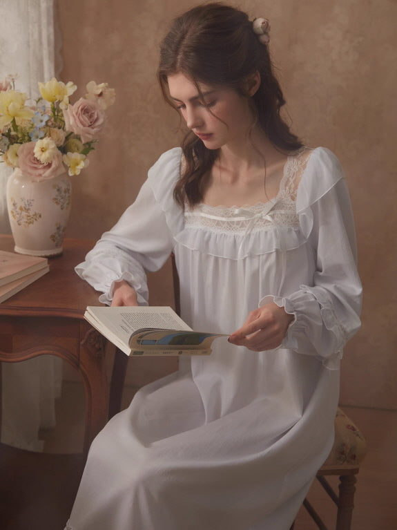 Romantic Ruffle Lace Long Nightgown