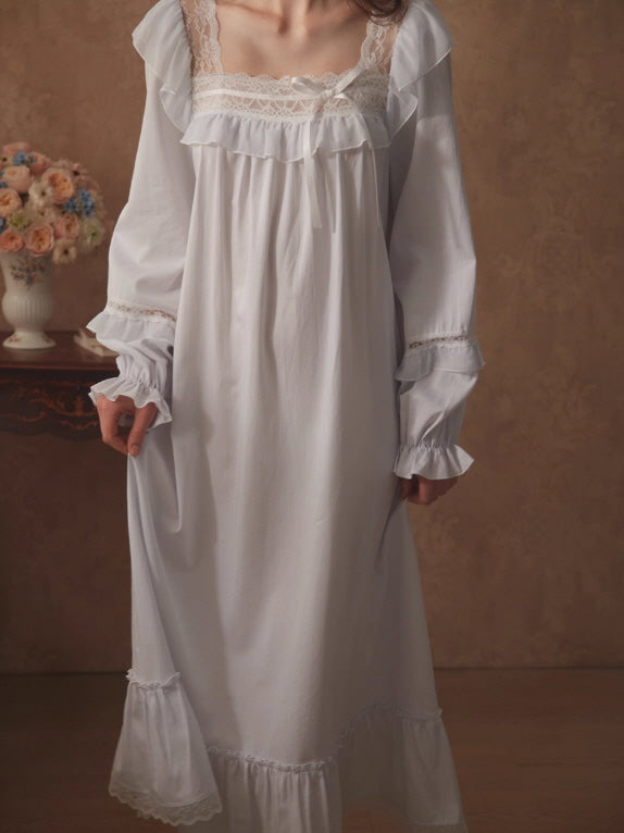 Romantic Ruffle Lace Long Nightgown