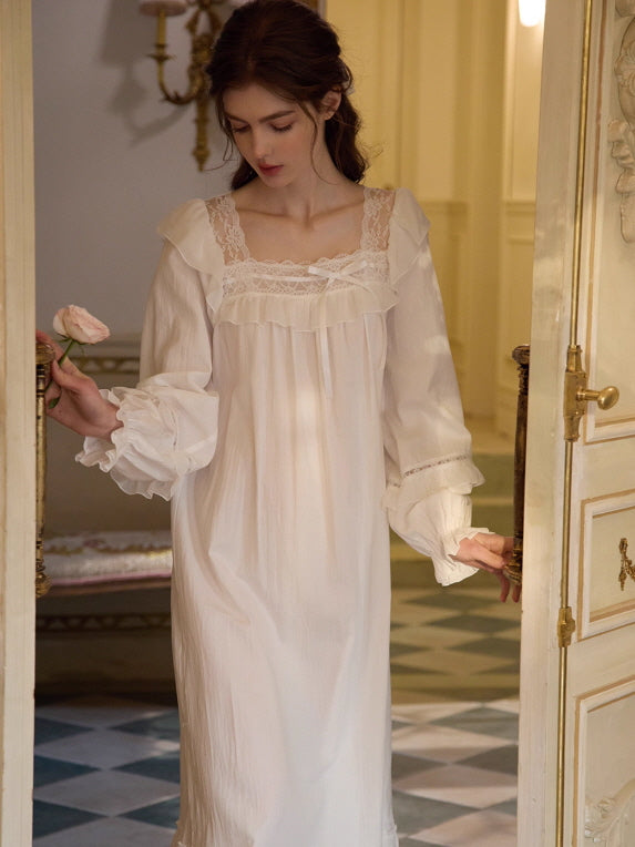 Romantic Ruffle Lace Long Nightgown