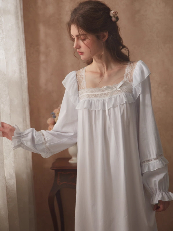Romantic Ruffle Lace Long Nightgown