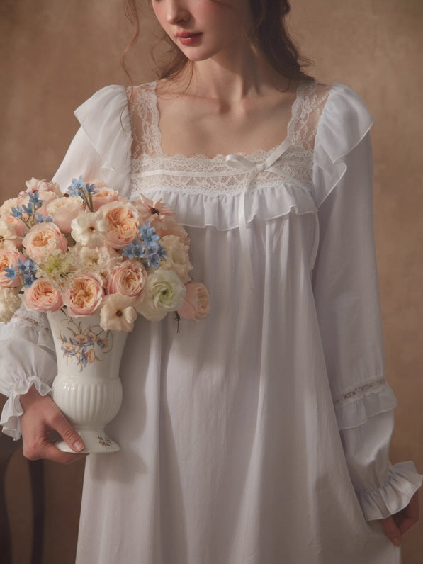 Romantic Ruffle Lace Long Nightgown