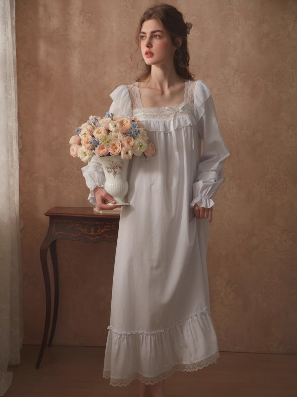 Romantic Ruffle Lace Long Nightgown
