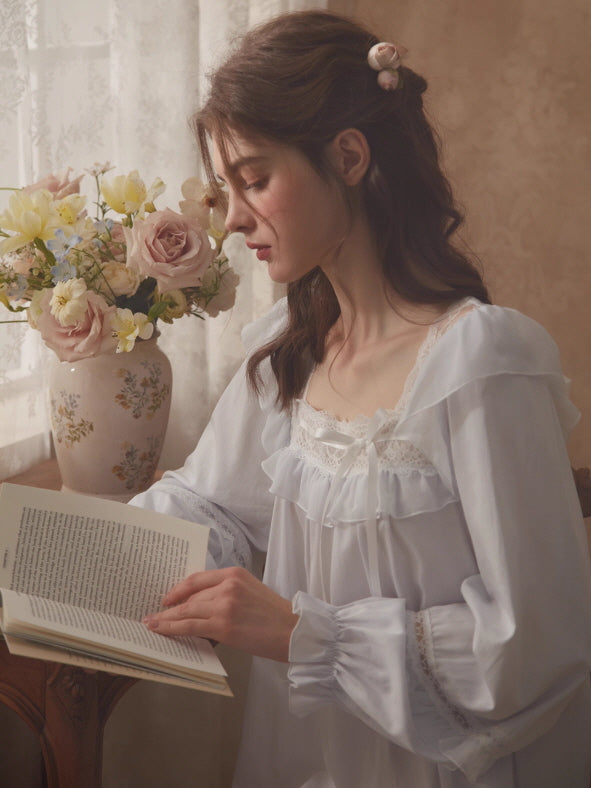 Romantic Ruffle Lace Long Nightgown
