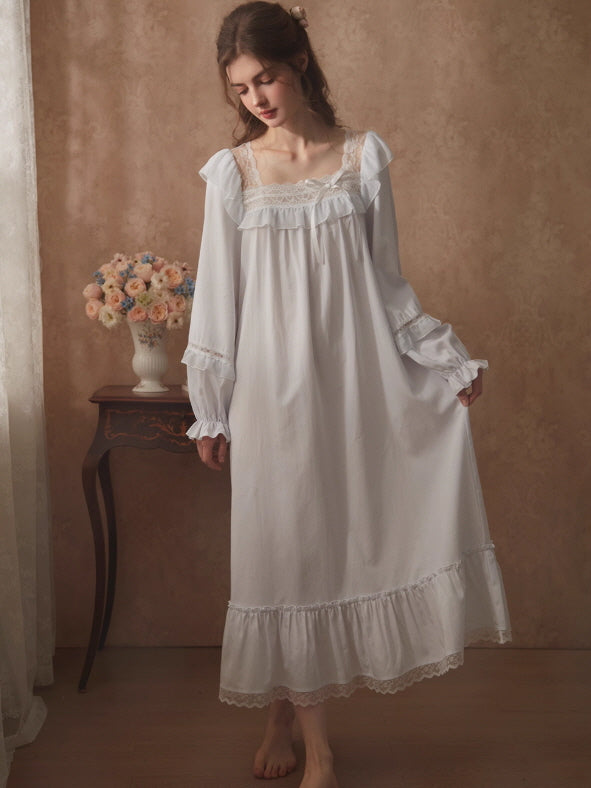 Romantic Ruffle Lace Long Nightgown