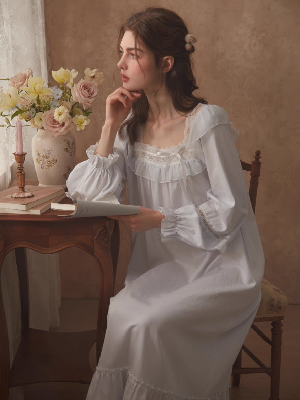 Romantic Ruffle Lace Long Nightgown