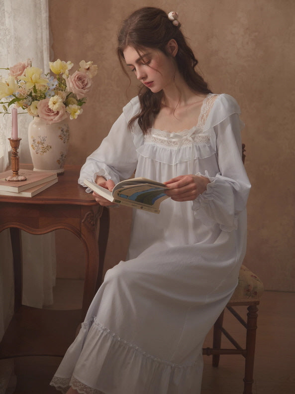 Romantic Ruffle Lace Long Nightgown