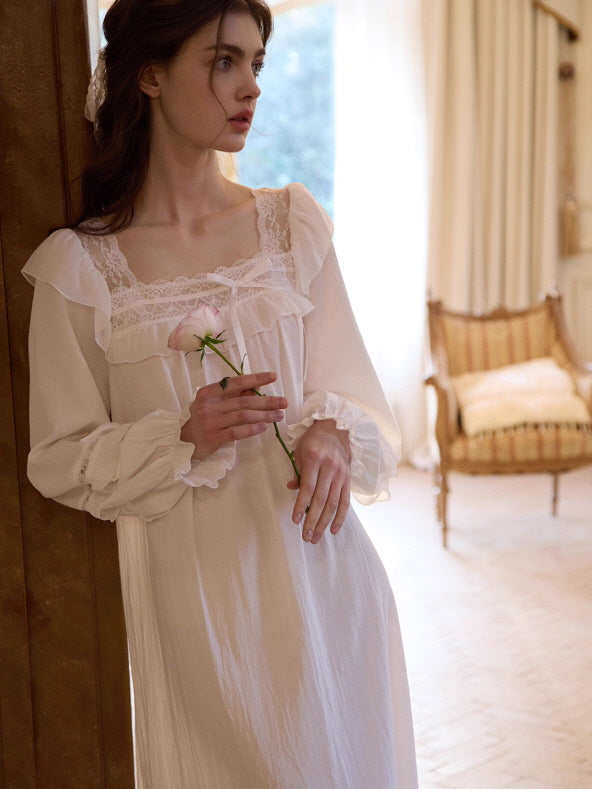 Romantic Ruffle Lace Long Nightgown