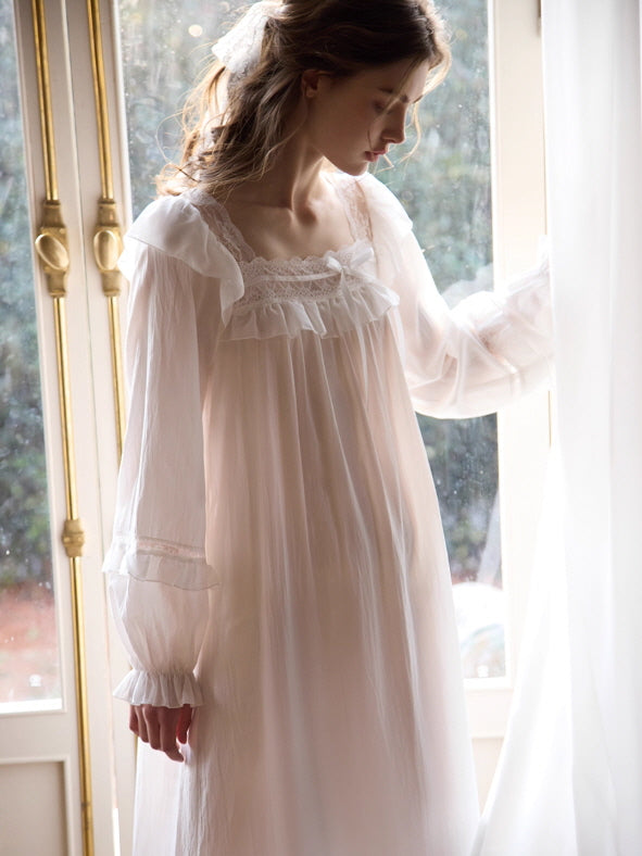 Romantic Ruffle Lace Long Nightgown