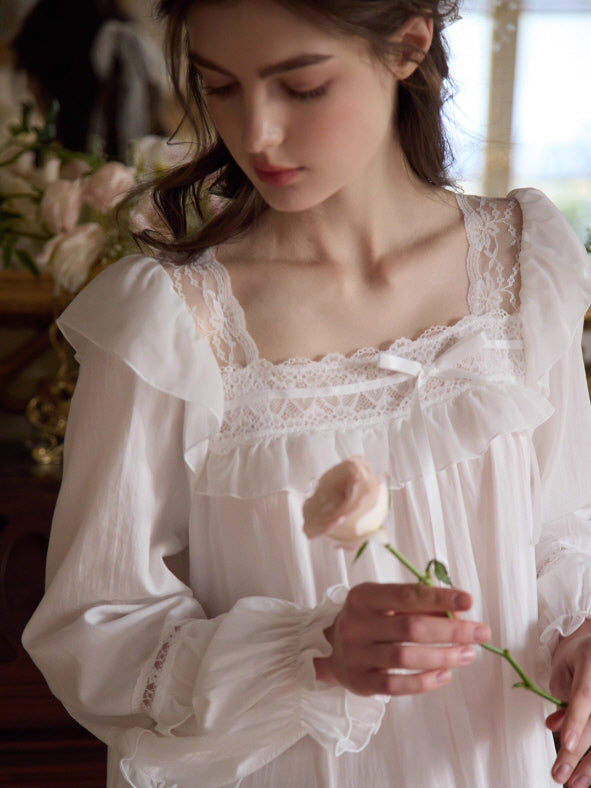Romantic Ruffle Lace Long Nightgown