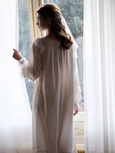 Romantic Ruffle Lace Long Nightgown