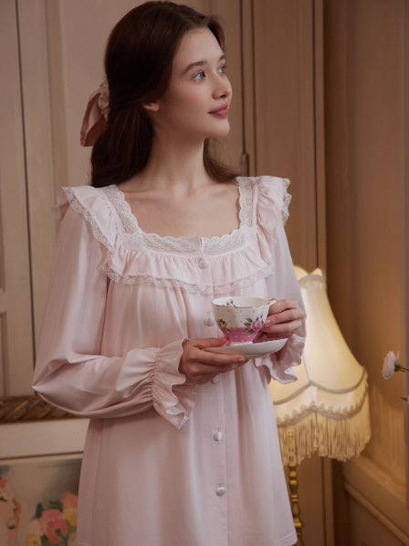 Blush Pink Lace Ruffle Pajama Set