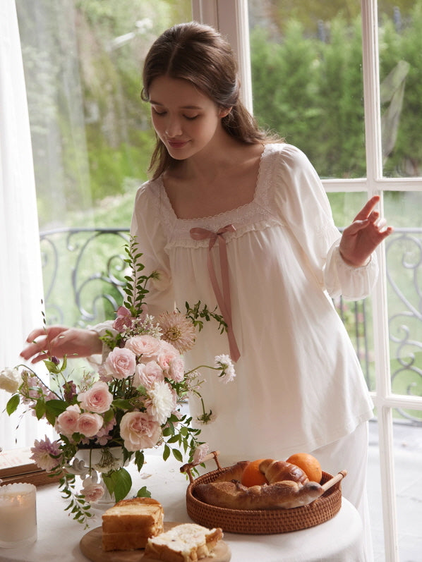 Pink Ribbon Cotton Loungewear Set