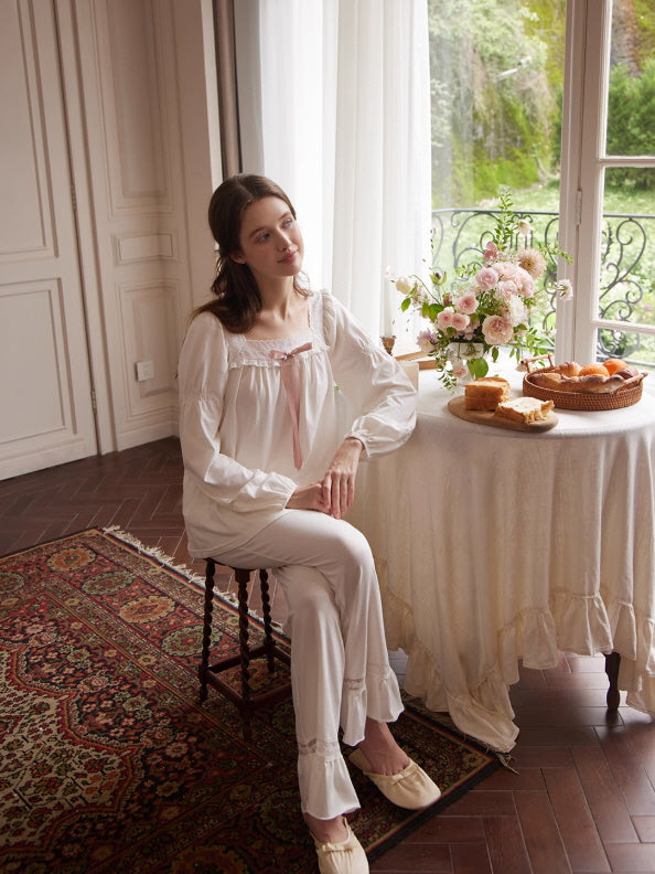 Pink Ribbon Cotton Loungewear Set