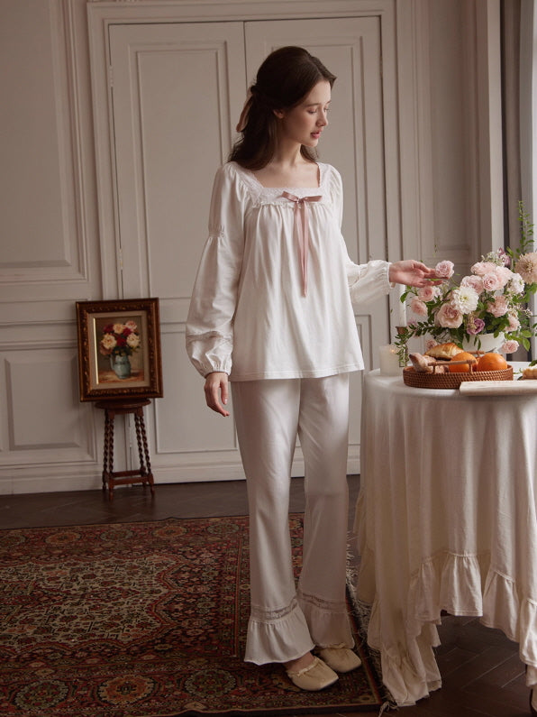 Pink Ribbon Cotton Loungewear Set