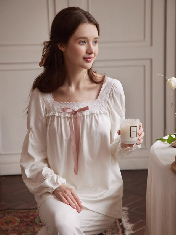 Pink Ribbon Cotton Loungewear Set