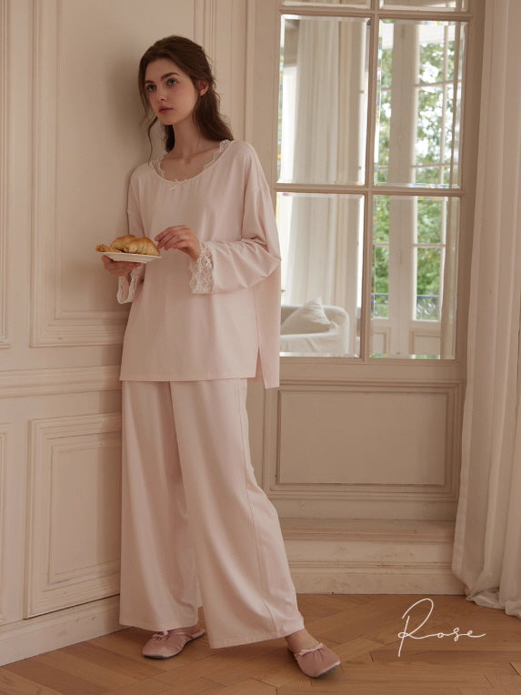 Romantic Lace Trim Loungewear Set