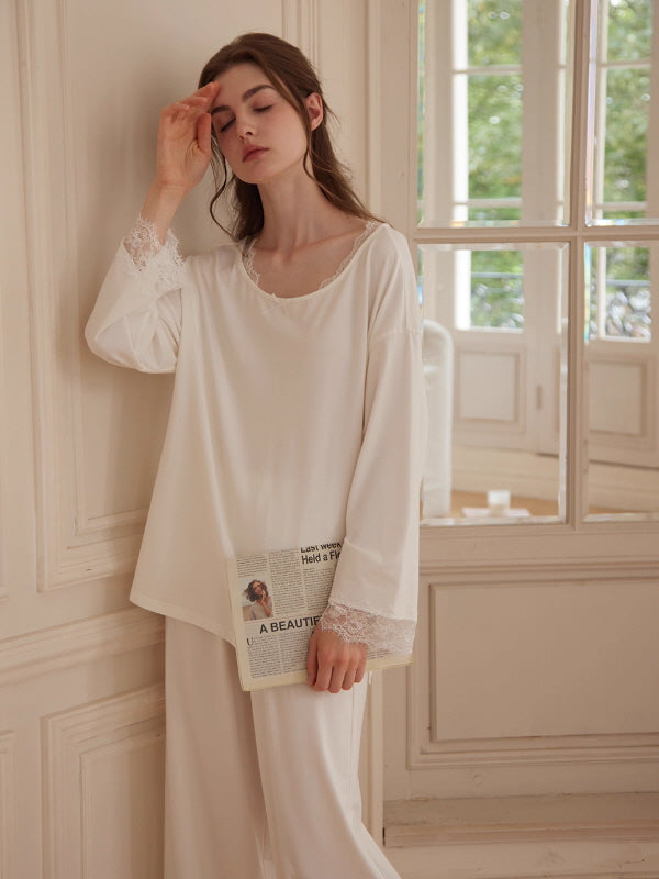 Romantic Lace Trim Loungewear Set