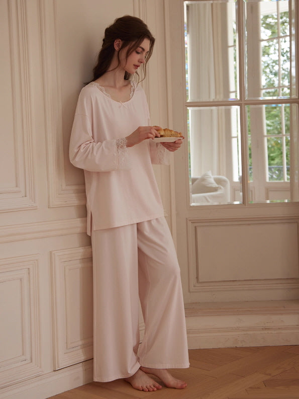 Romantic Lace Trim Loungewear Set