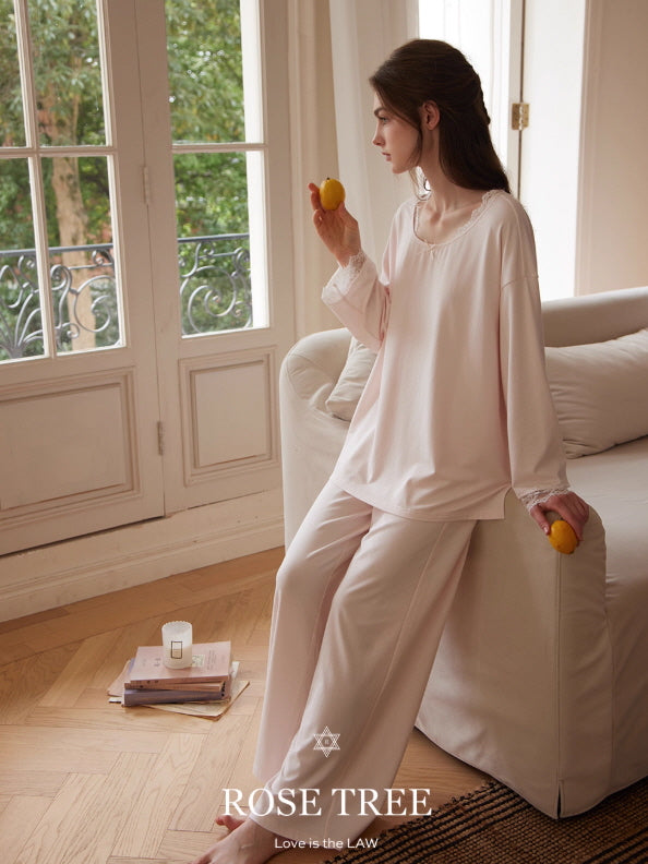 Romantic Lace Trim Loungewear Set