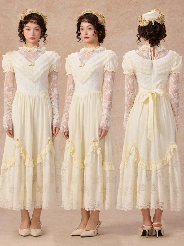 Vintage Cream Lace Ruffle Dress