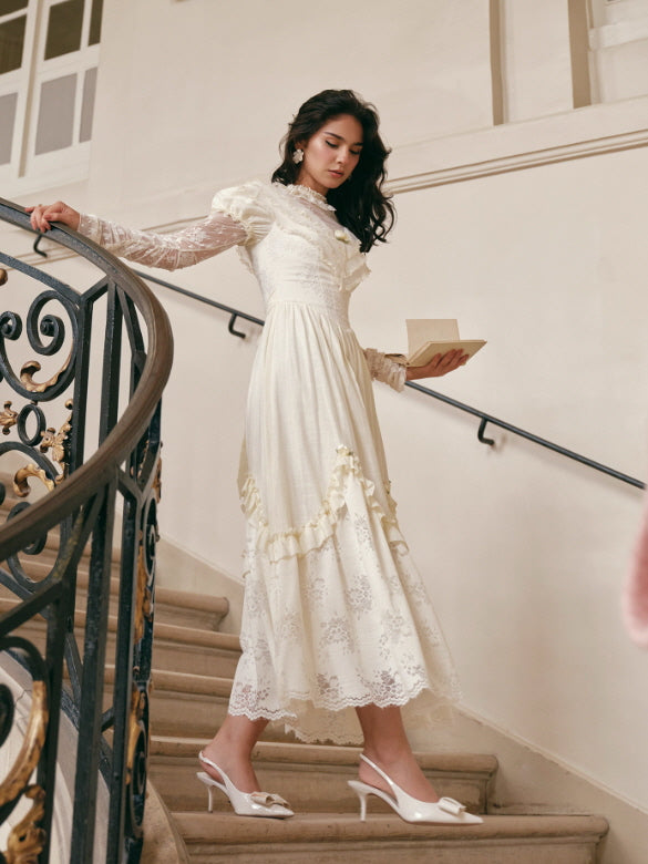 Vintage Cream Lace Ruffle Dress