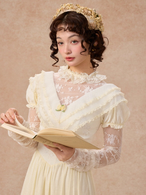 Vintage Cream Lace Ruffle Dress
