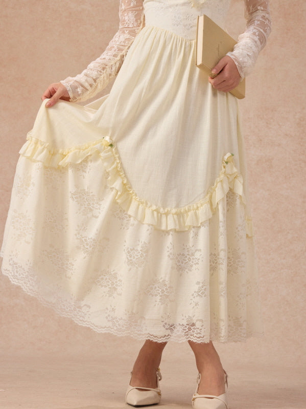 Vintage Cream Lace Ruffle Dress