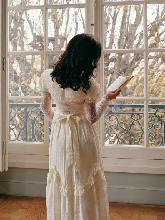 Vintage Cream Lace Ruffle Dress