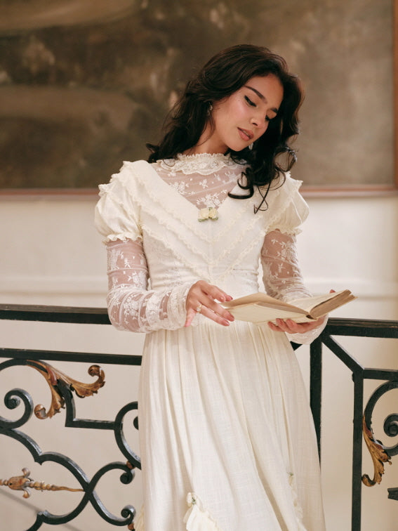 Vintage Cream Lace Ruffle Dress