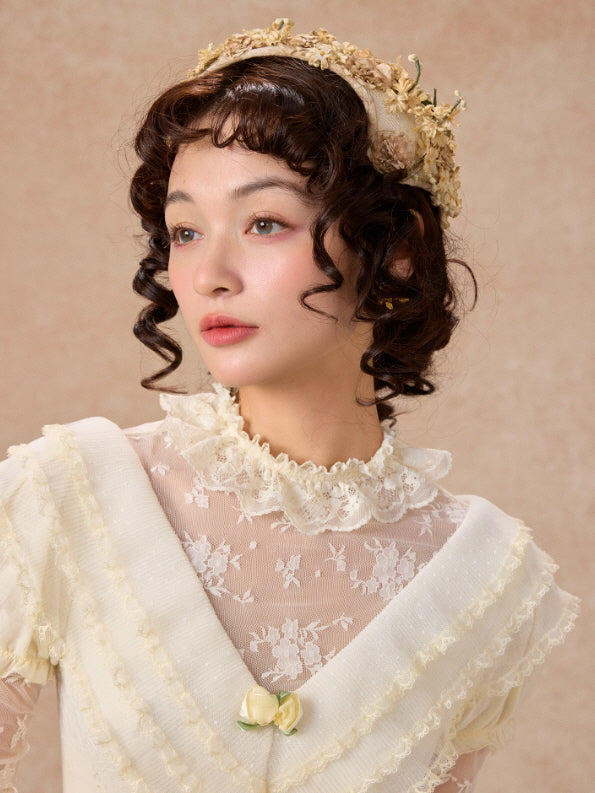 Vintage Cream Lace Ruffle Dress