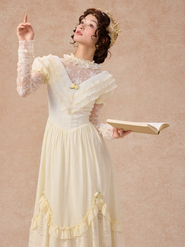 Vintage Cream Lace Ruffle Dress