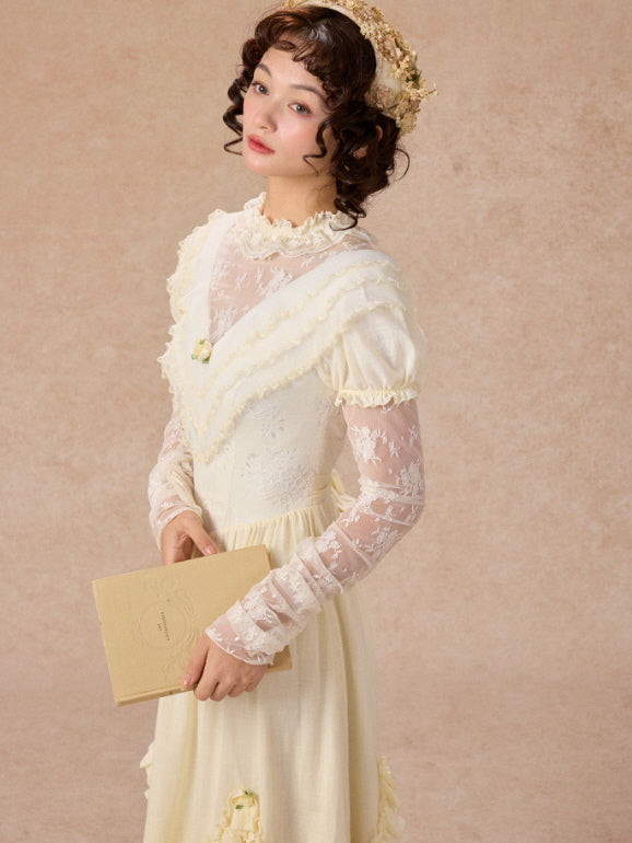 Vintage Cream Lace Ruffle Dress