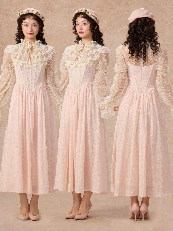 Romantic Pink Lace Vintage Dress