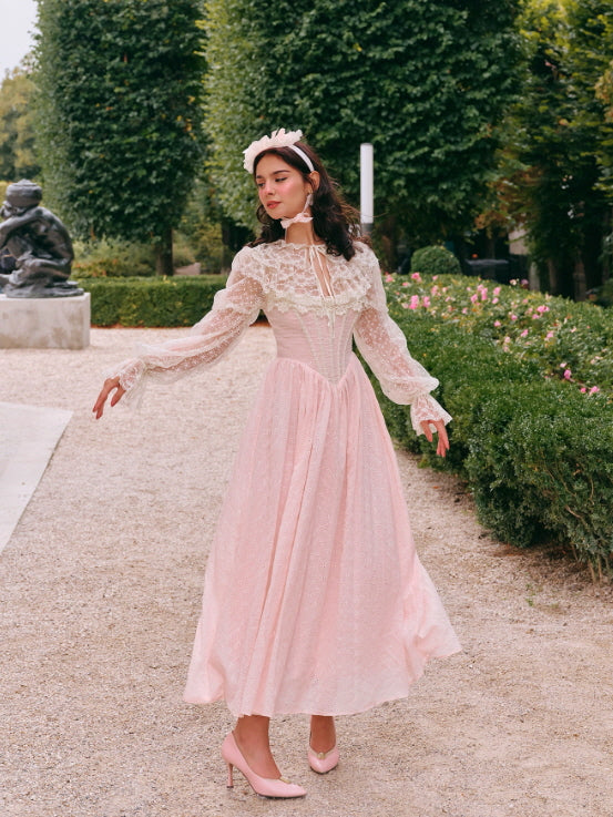 Romantic Pink Lace Vintage Dress