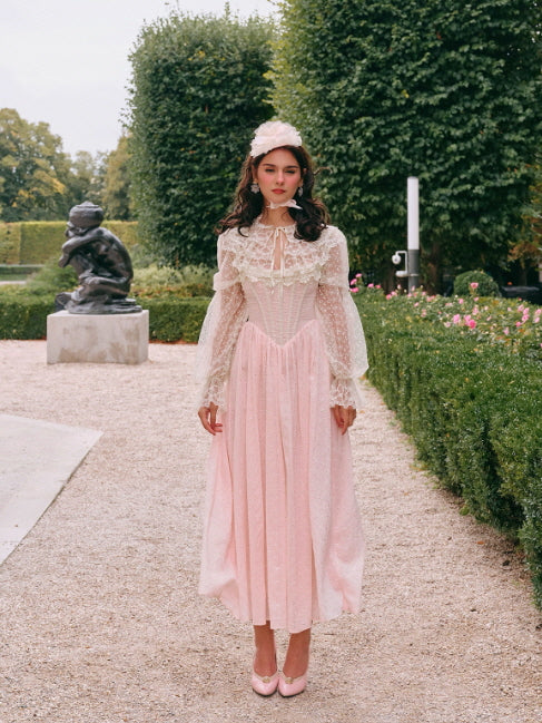 Romantic Pink Lace Vintage Dress