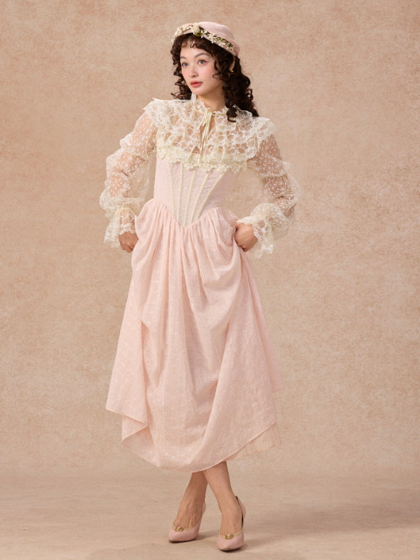 Romantic Pink Lace Vintage Dress