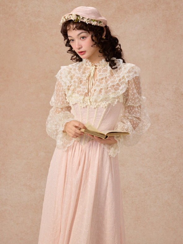 Romantic Pink Lace Vintage Dress