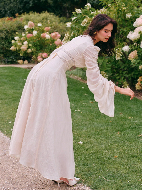 Romantic Ivory Long Sleeve Vintage Dress
