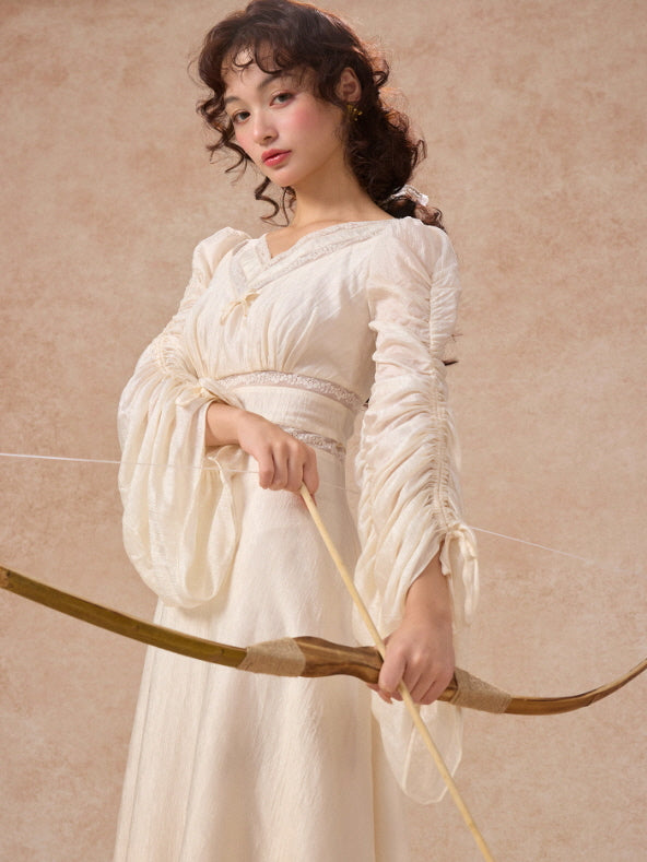Romantic Ivory Long Sleeve Vintage Dress