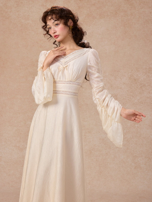 Romantic Ivory Long Sleeve Vintage Dress