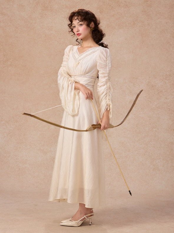 Romantic Ivory Long Sleeve Vintage Dress