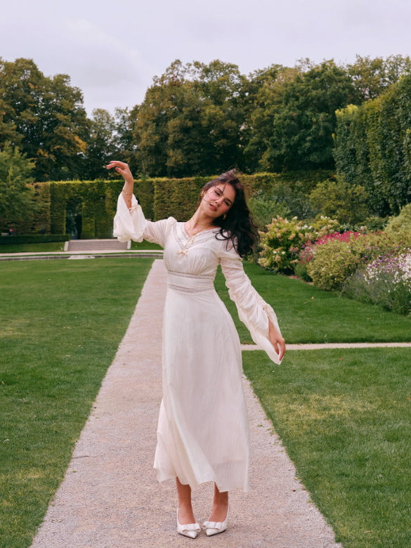 Romantic Ivory Long Sleeve Vintage Dress