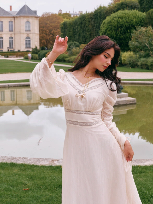 Romantic Ivory Long Sleeve Vintage Dress