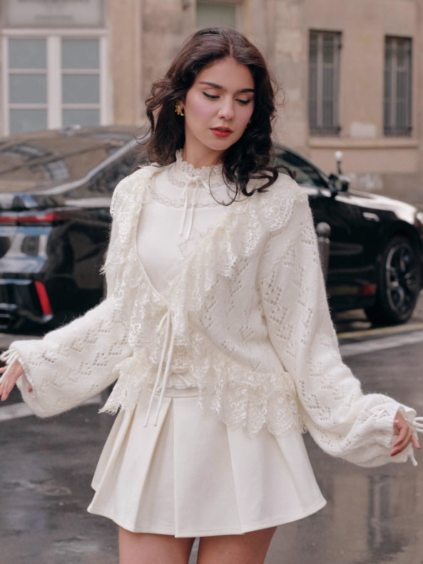 Romantic Ivory Lace Trim Cardigan