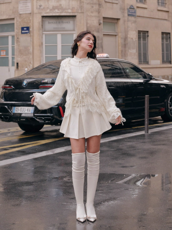 Romantic Ivory Lace Trim Cardigan