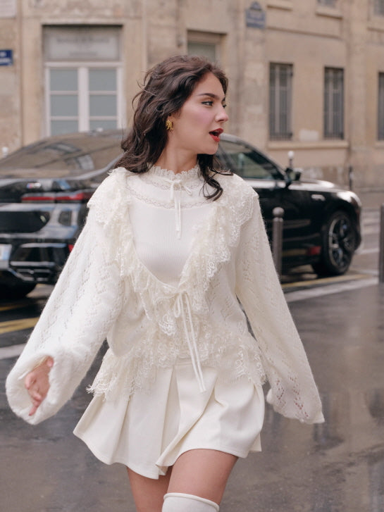 Romantic Ivory Lace Trim Cardigan